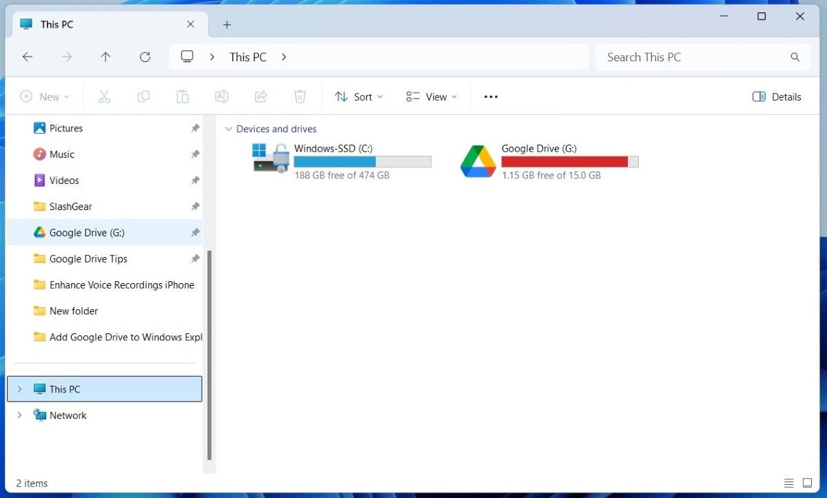 Windows 11 파일 탐색기에서 google drive